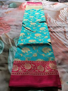 Elegant Turquoise Blue Floral Woven Saree with Mag
