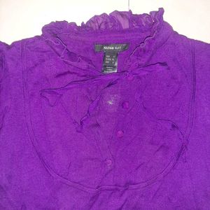 💜 MANGO SUIT Vibrant Purple Puff Sleeve Knit Top