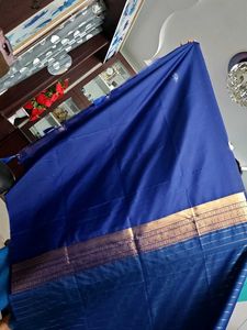 Royal Blue Pallaki Saree with Gold Peacock Motifs