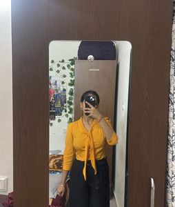 Mustard Yellow Tie Neck Blouse