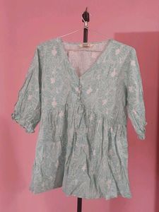 Light Blue Floral Print Tunic Top