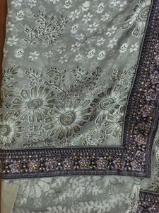 Elegant Grey Embroidered Saree