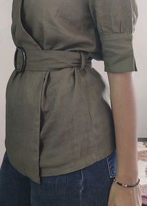 Olive Green Wrap Top with Belt