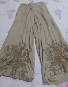 Embroidered Wide-Leg Linen Pants
