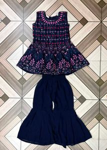 Girls Navy Blue Kurta Set without Dupatta