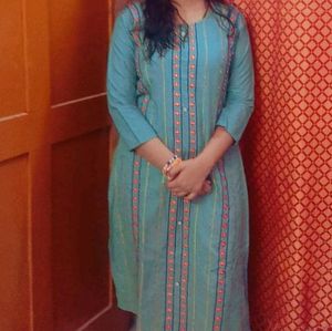 Mint Green Embroidered Kurti