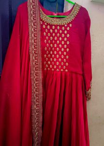 Elegant Red Embroidered Anarkali Gown
