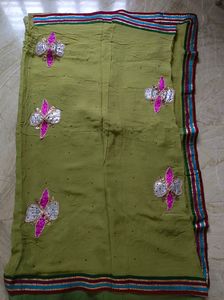 Pure Georgette saree with embroidery work lite used pls refer pics for more details