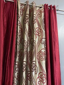 Set Of 3 Curtains (2 Maroon Satin And 1 Silk)