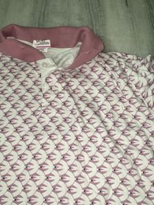 Pink  and white collar T shirt
