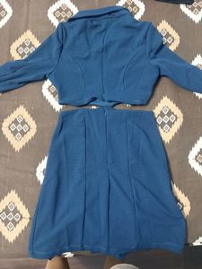 Chic Blue Blazer &amp; Skirt Set