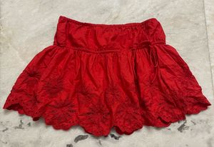 Chic Red Embroidered Mini Skirt