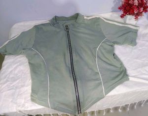 Zipper Detail Light green Top