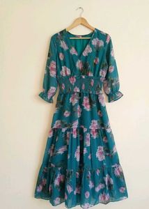 Floral Print Tiered Midi Dress