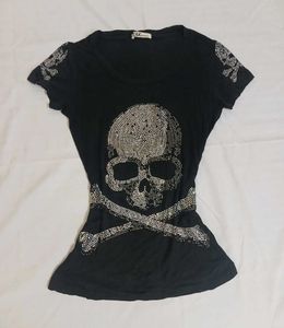 Y2K Sparkling Skull fitted top