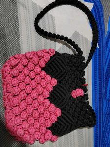 Handmade Macrame Pink & Black Bag
