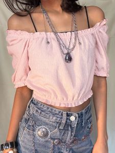 Pink Off-Shoulder Puff Sleeve Top