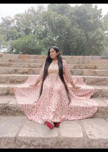 Flowy Floral Anarkali Dress With Duppta