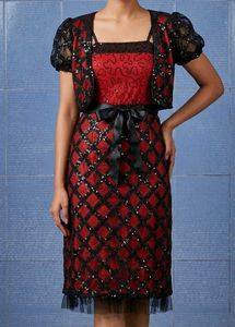 Sparkling Red &amp; Black Dress with Shrug