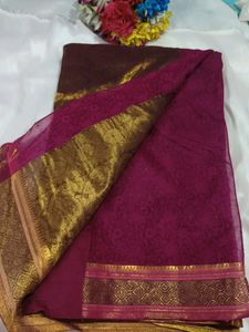 Elegant Maroon &amp; Pink Silk Saree with blouse