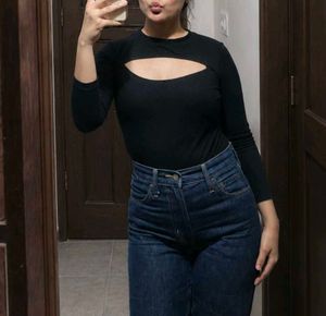 Black Cut-out Long Sleeve ribbed Top