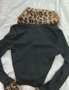 Leopard Trim Zip-Up y2k Top