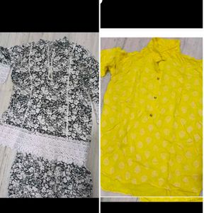2 combo Floral Print Kurta Set with Lace Trim