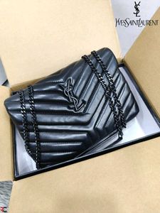 YSL "Y" Quilted Black Leather Chain Bag WITH BOX