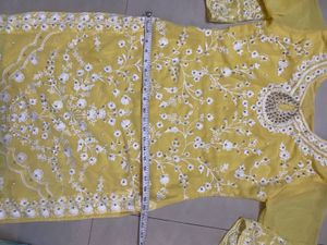 Pearls &amp; Embroided Yellow Kurta Set