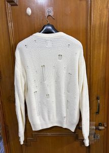 Nuon Westside Off White Distressed Knit Sweater
