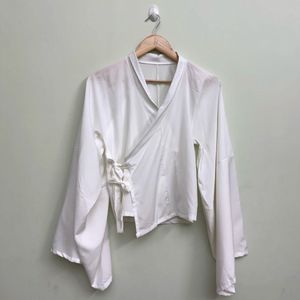 White Kimono Style Cropped Blouse