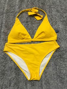 Yellow Halter Bikini Set with Buckle Closure