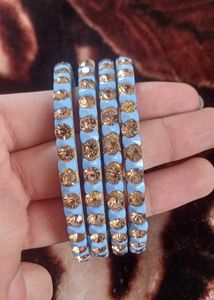Sparkling Baby Blue & Gold Bangles
