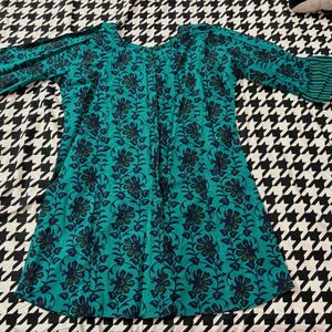 Teal Floral Print Kurta