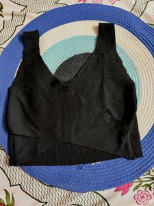Black Ribbed Wrap Crop Top