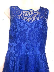 Blue Lace Fit &amp; Flare Dress