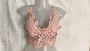 Pink Lace Floral Crop Top
