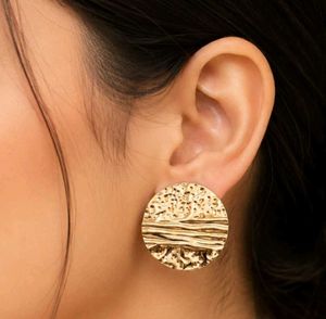 Hammered Gold Tone Round Earrings