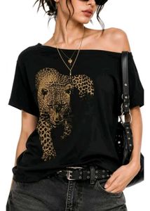 Leopard Print Off-Shoulder T-Shirt