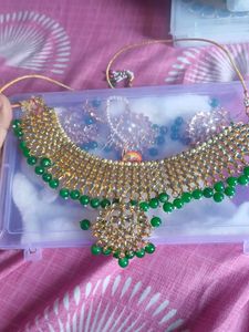 Unused Green kundan Jewellery Set