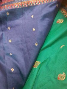 Elegant Teal Saree with Gold Border