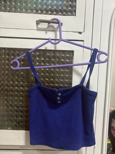Vibrant Blue Ribbed Button-Up Camisole Top