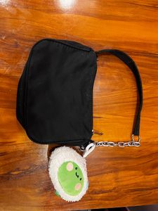 Chic Black Shoulder Bag with Charm