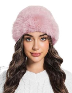 Pink Faux Fur Beanie Hat