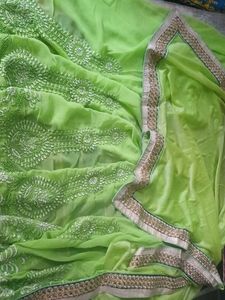 Stunning Green Embroidered Saree