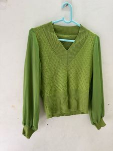 Lime Green V-Neck Knit Top
