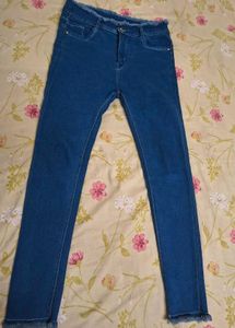 Blue Denim Frayed Skinny Jeans