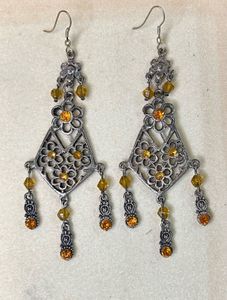 Mustard Yellow Floral Danglers