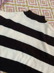 Chic Striped Mock Neck Sweater