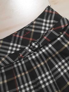 Plaid Pleated Skirt with Belt